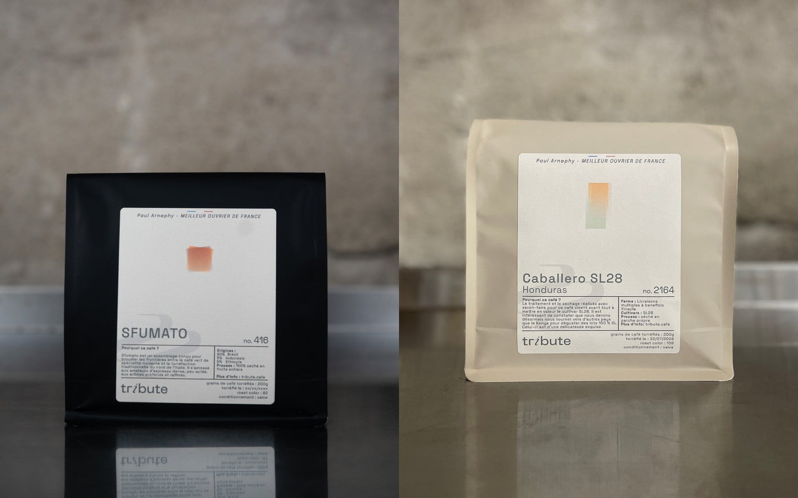 Sacchetti di caffè Tribute in vendita da FYSA: SFUMATO e Honduras Caballero SL28